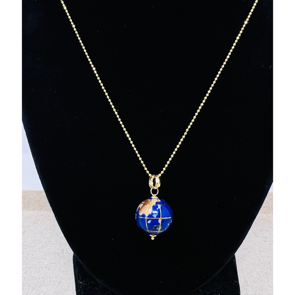 Beverly Hills Gold 14K Yellow Gold Lapis Globe Pendant Bead Chain Necklace
